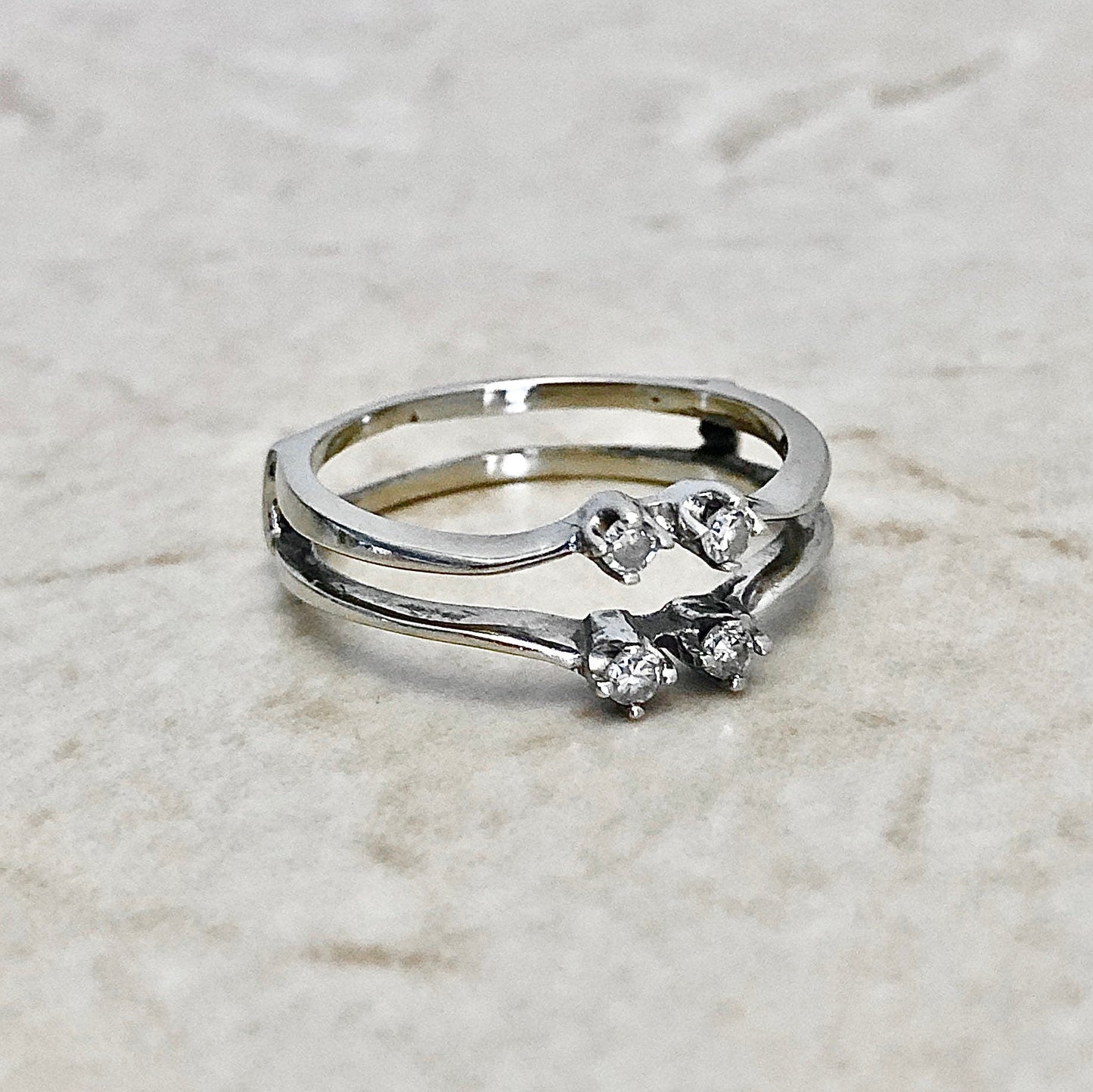 Vintage 14K White Gold Diamond Engagement Ring & Ring Jacket Set - White Gold Diamond Solitaire - Diamond Wedding Set - Bridal Ring