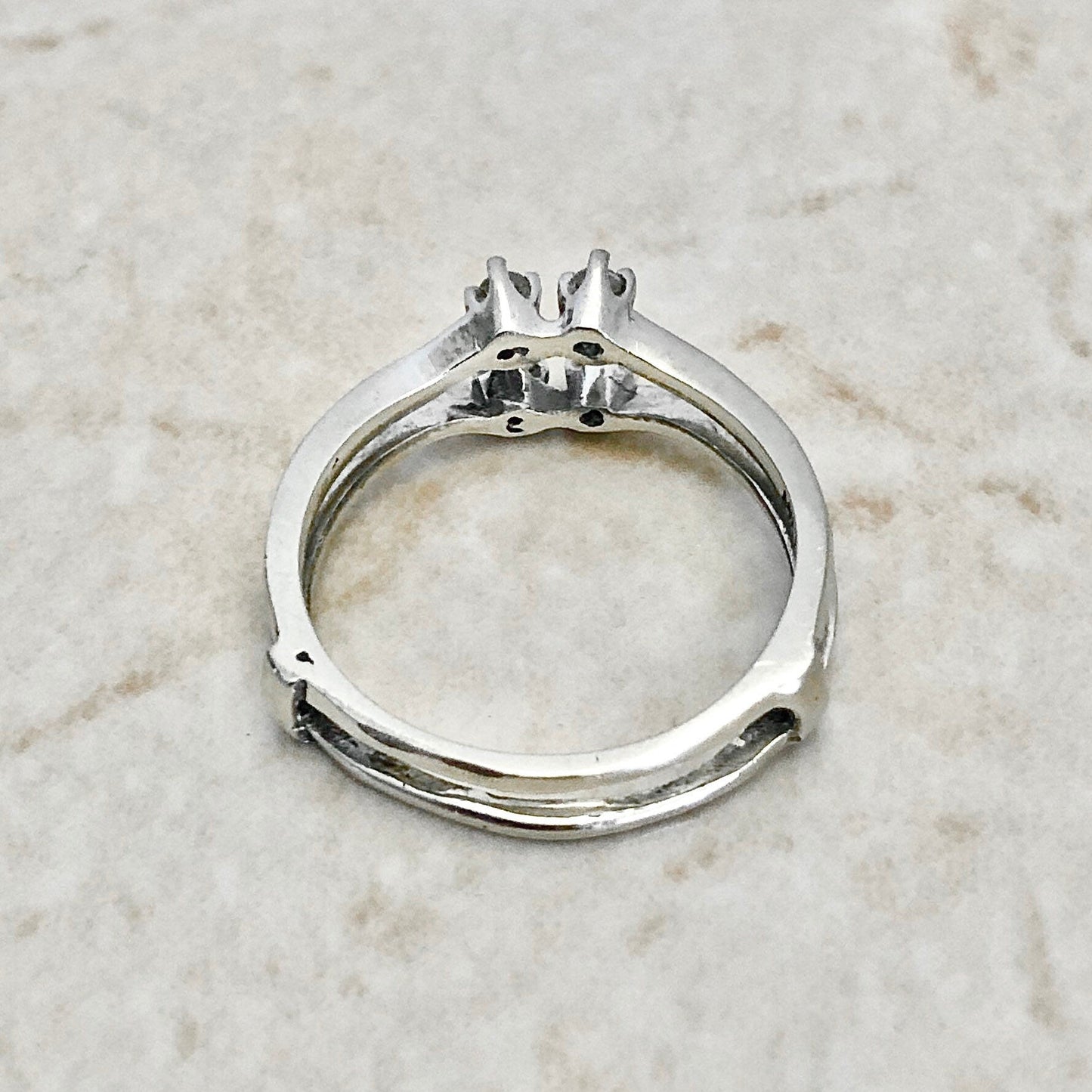 Vintage 14K White Gold Diamond Engagement Ring & Ring Jacket Set - White Gold Diamond Solitaire - Diamond Wedding Set - Bridal Ring