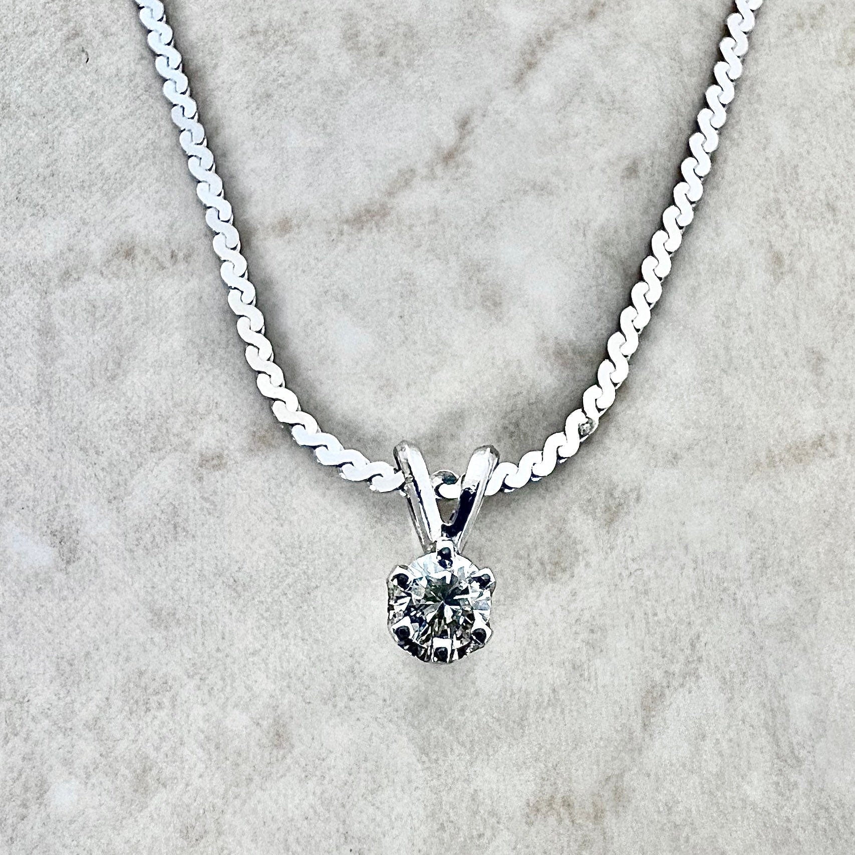 Vintage 14 Karat White Gold Diamond Solitaire Pendant Necklace - WeilJewelry