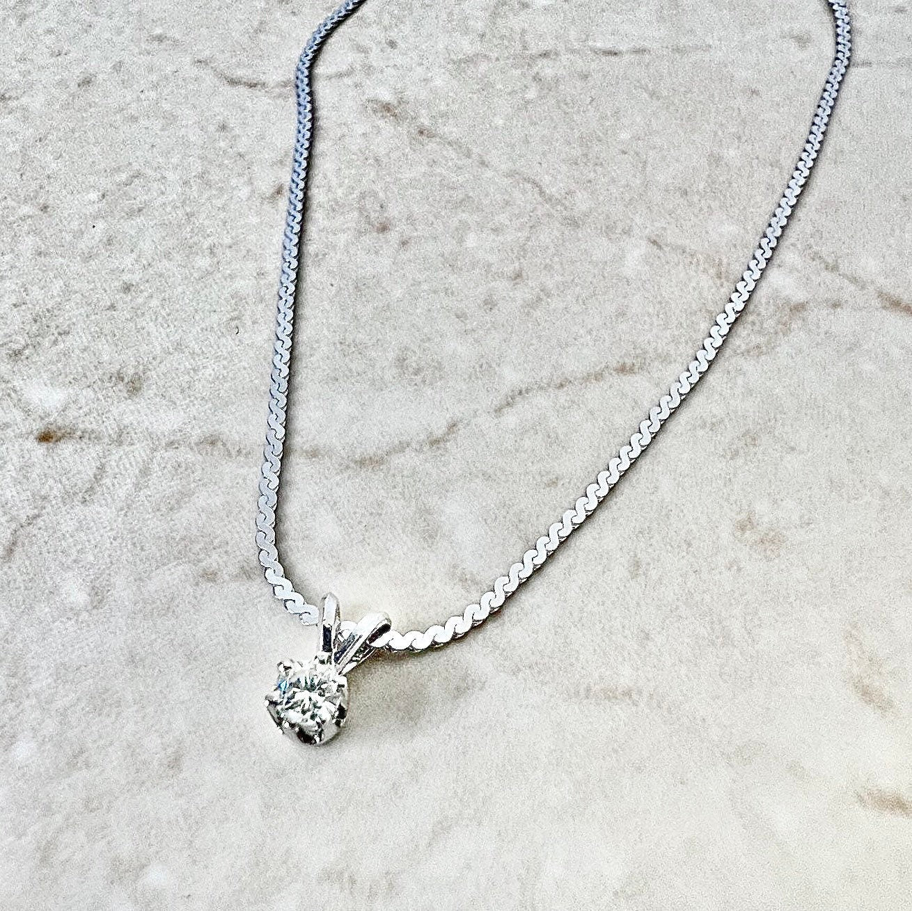 Vintage 14 Karat White Gold Diamond Solitaire Pendant Necklace - WeilJewelry