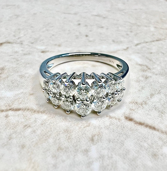 1 CTTW Vintage 14K Double Row Diamond Band Ring - White Gold Diamond Ring - Diamond Wedding Ring - Anniversary Ring - Best Gifts For Her