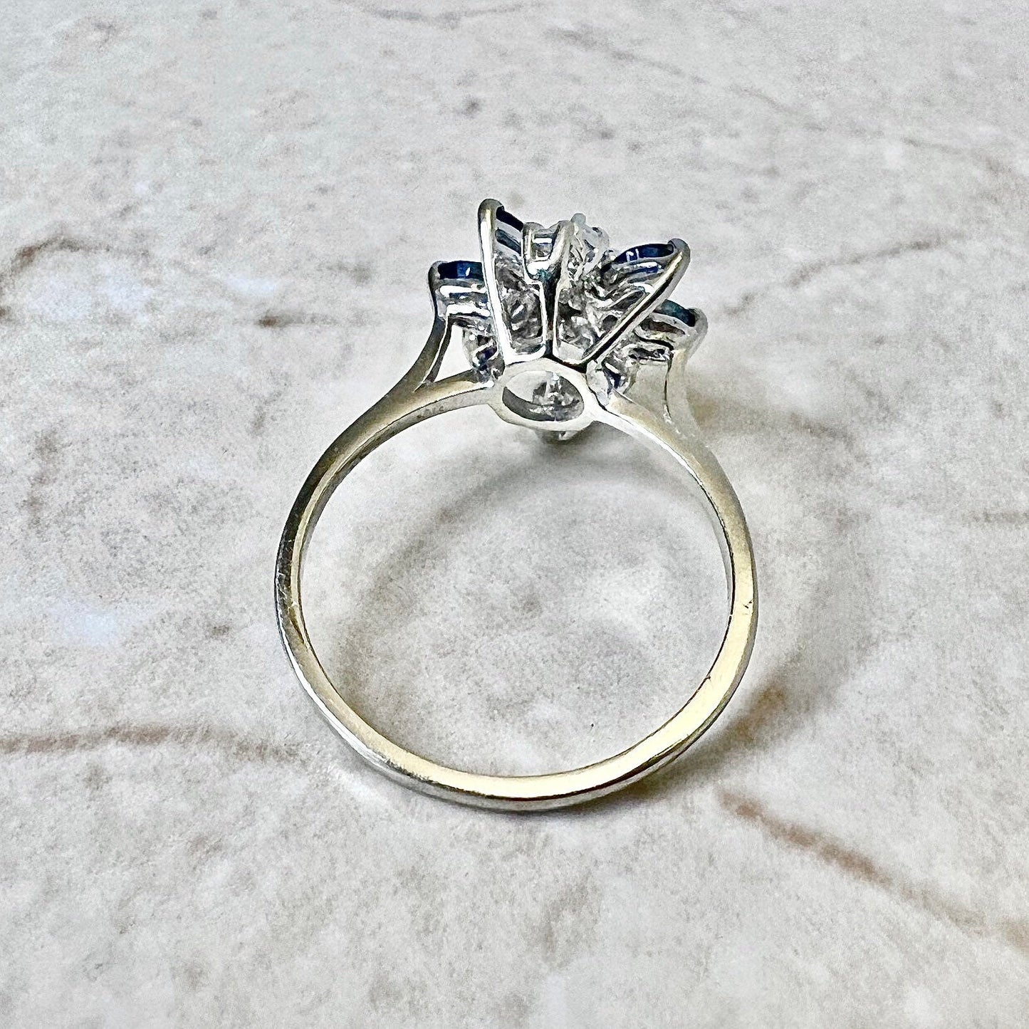 Vintage 14 Karat White Gold Floral Sapphire & Diamond Cocktail Ring - WeilJewelry