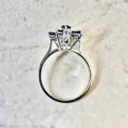 Vintage 14 Karat White Gold Floral Sapphire & Diamond Cocktail Ring - WeilJewelry