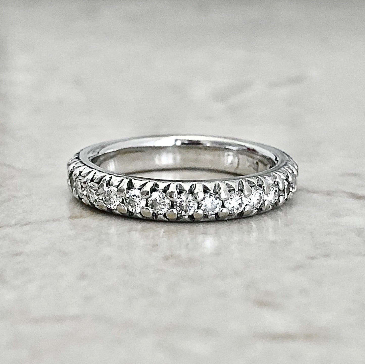 Vintage 14 Karat White Gold Half - Eternity Diamond Band Ring - WeilJewelry