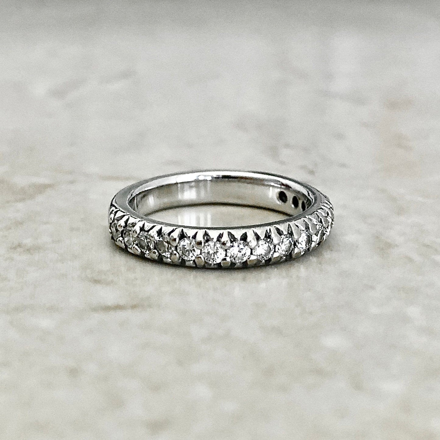 Vintage 14 Karat White Gold Half - Eternity Diamond Band Ring - WeilJewelry