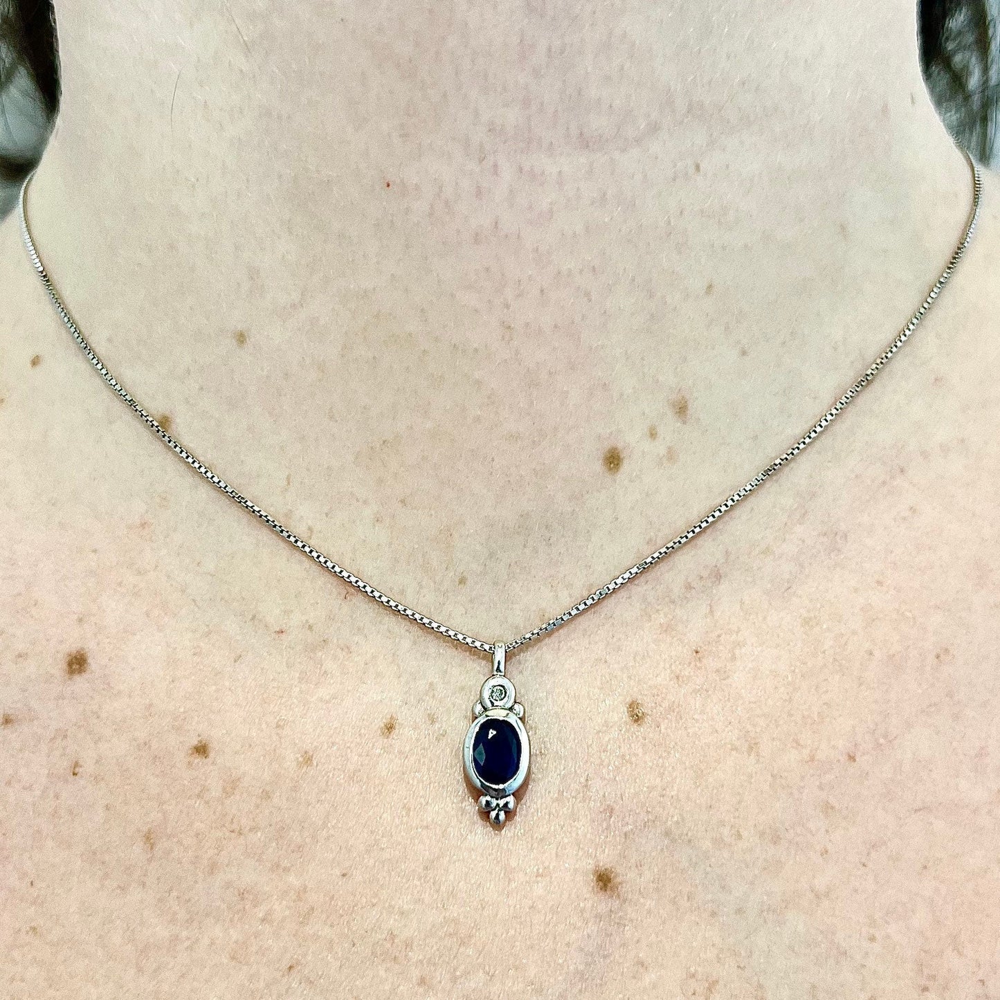 14K Blue Sapphire Pendant Necklace - White Gold Sapphire Necklace - September Birthstone - Vintage Sapphire Solitaire - Best Gifts For Her