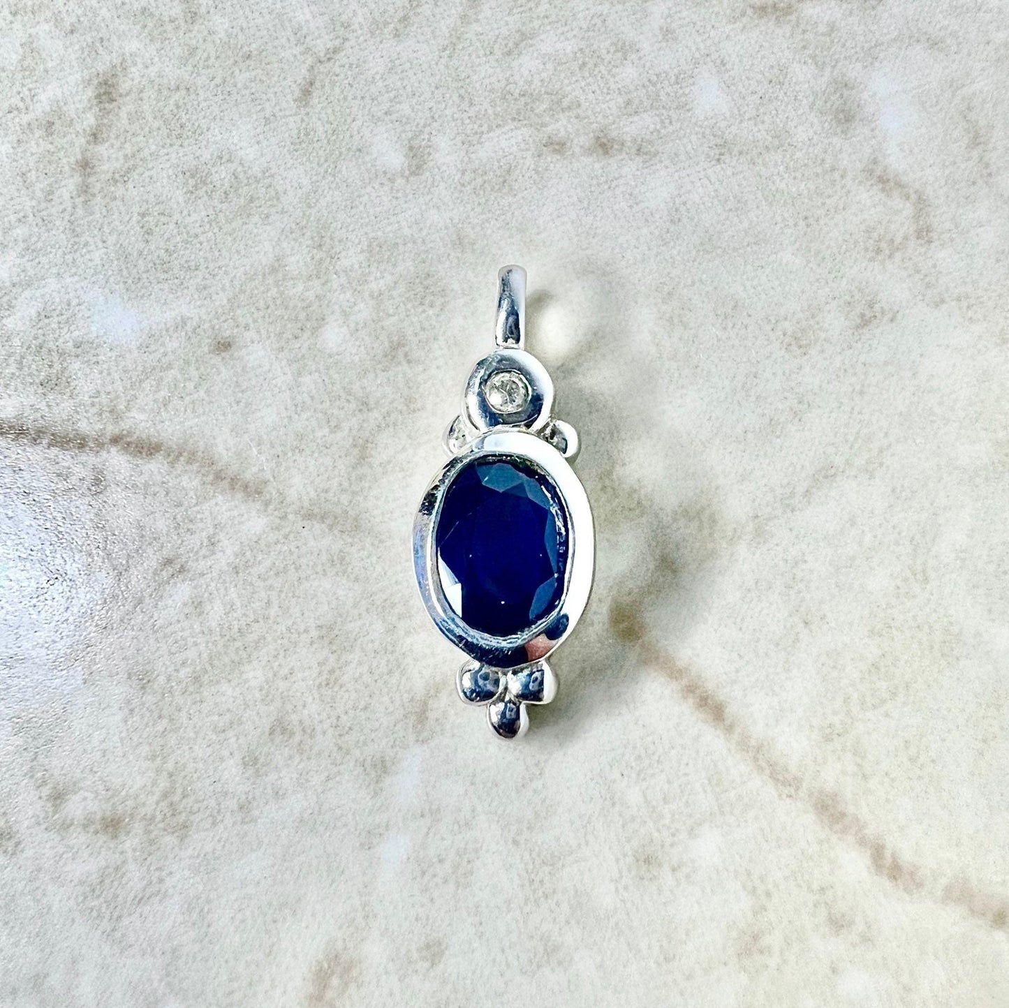 14K Blue Sapphire Pendant Necklace - White Gold Sapphire Necklace - September Birthstone - Vintage Sapphire Solitaire - Best Gifts For Her