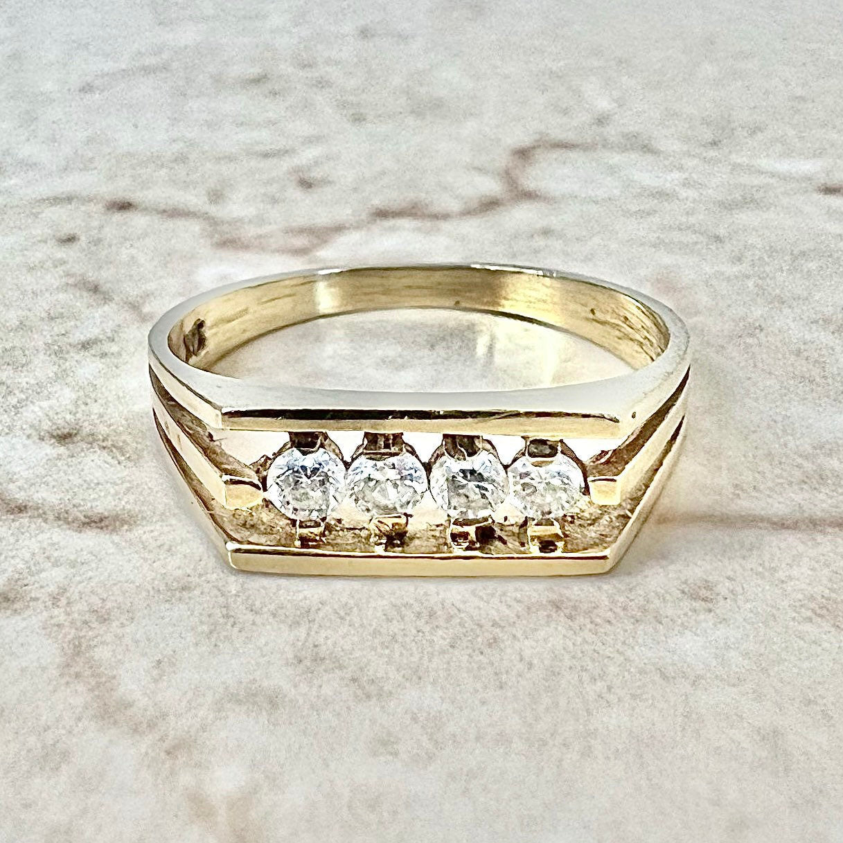 Vintage 14K 4 Stone Diamond Band Ring - Yellow Gold Wedding Ring - Cocktail Ring - Anniversary Ring - Best Gift For Her - Jewelry Sale