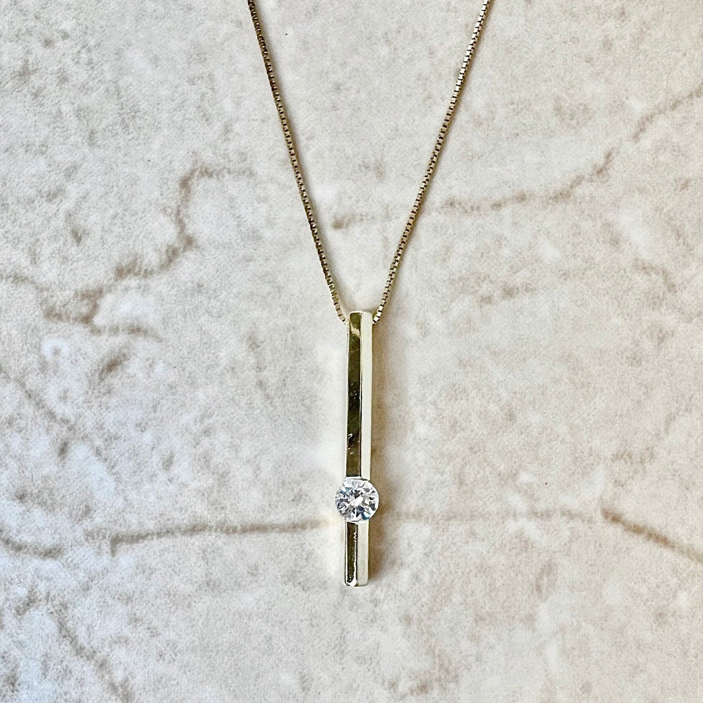 Vintage 14K Diamond Solitaire Pendant Necklace - Yellow Gold Bar Diamond Necklace - Diamond Pendant - Birthday Gift - Best Gift For Her