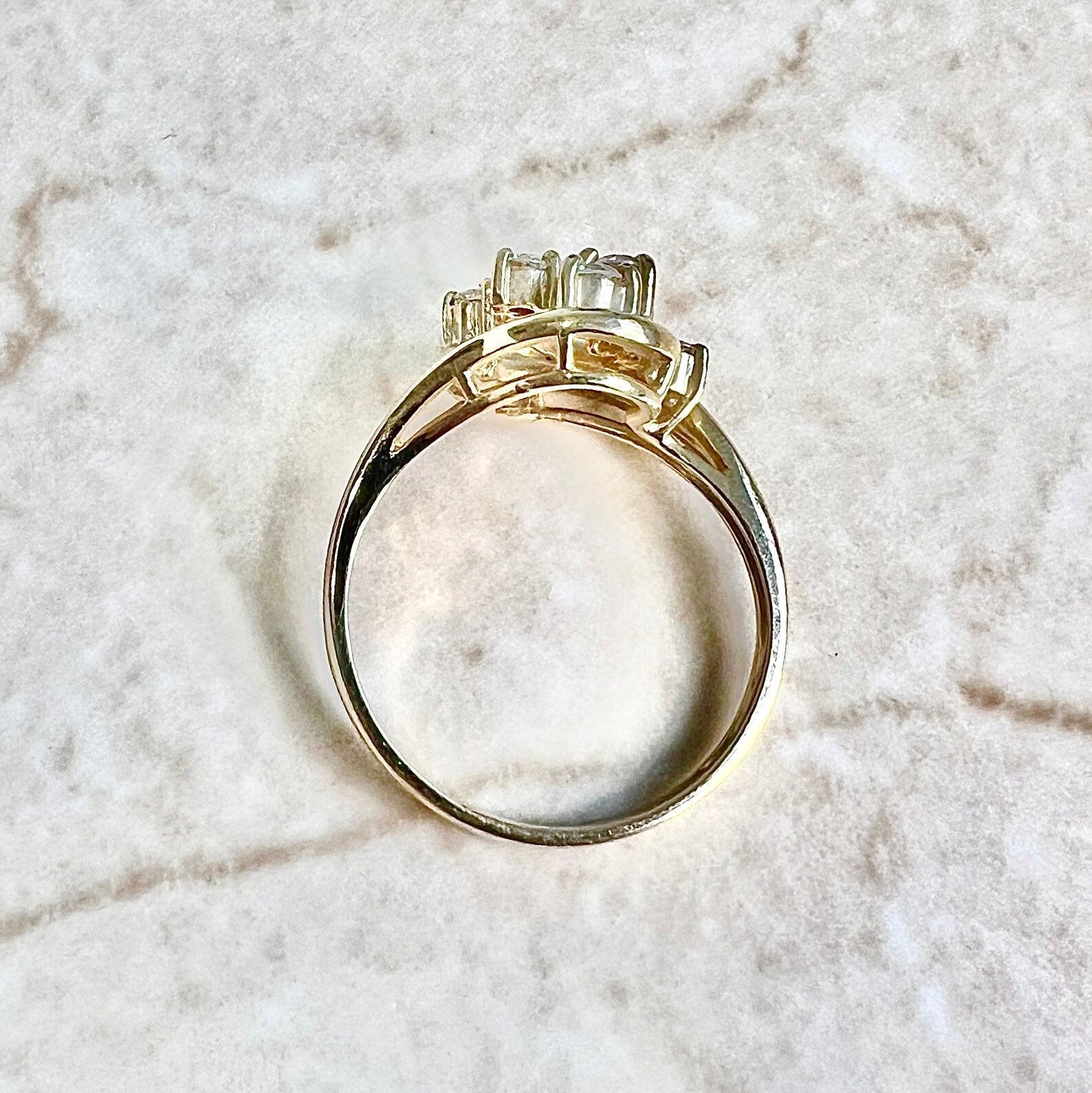 Vintage 14K Diamond Cluster Ring - 14K Yellow Gold Diamond Cocktail Ring - Bypass Ring - Promise Ring - Birthday Gift - Best Gifts For Her