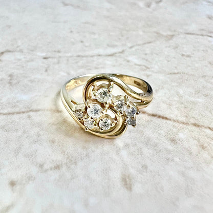 Vintage 14K Diamond Cluster Ring - 14K Yellow Gold Diamond Cocktail Ring - Bypass Ring - Promise Ring - Birthday Gift - Best Gifts For Her