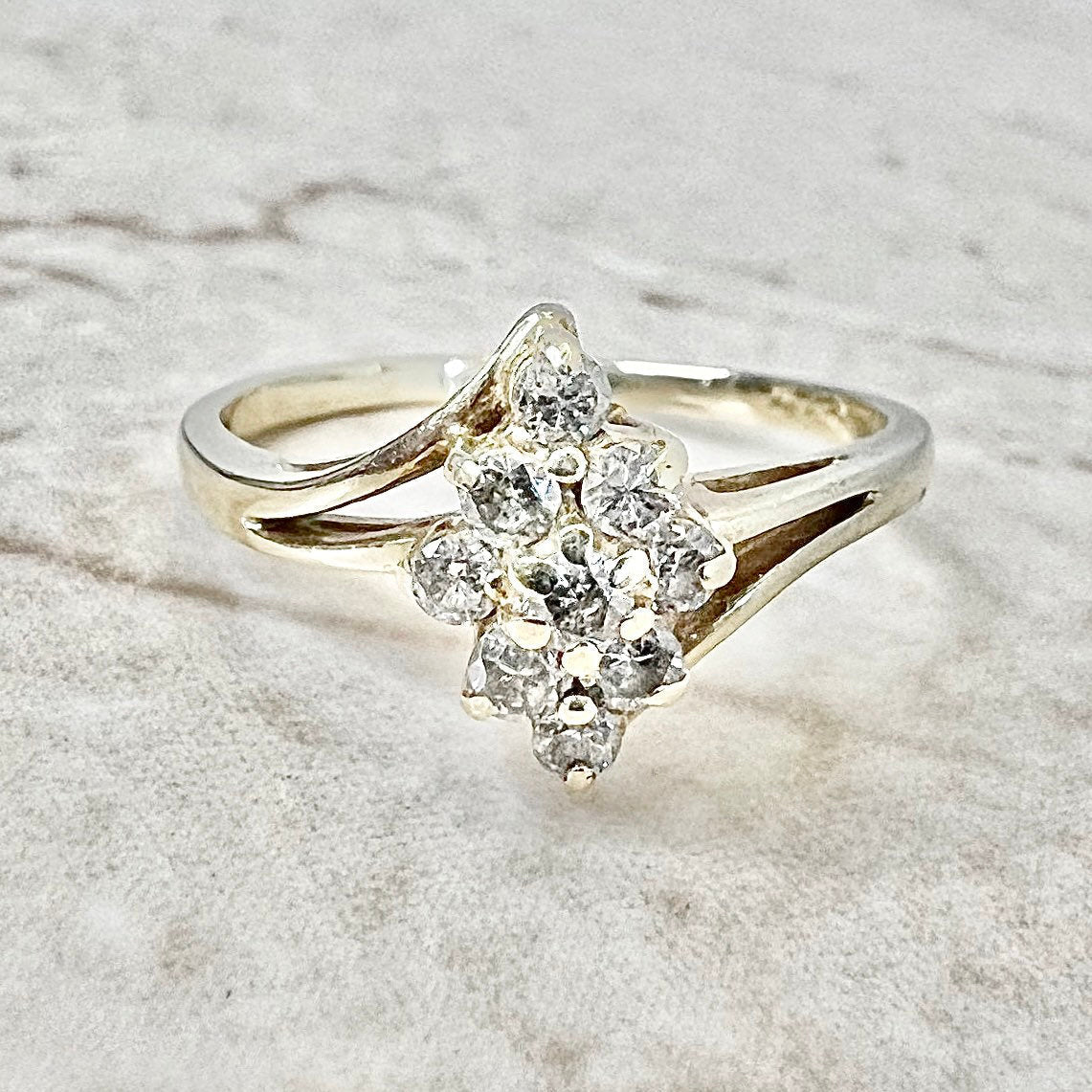 Vintage 14K Diamond Cluster Ring - Yellow Gold Diamond Cocktail Ring - Anniversary Ring - Bypass Ring - Birthday Gift - Best Gifts For Her