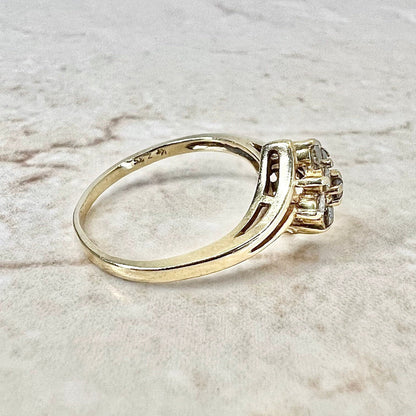 Vintage 14K Diamond Cluster Ring - Yellow Gold Diamond Cocktail Ring - Anniversary Ring - Bypass Ring - Birthday Gift - Best Gifts For Her