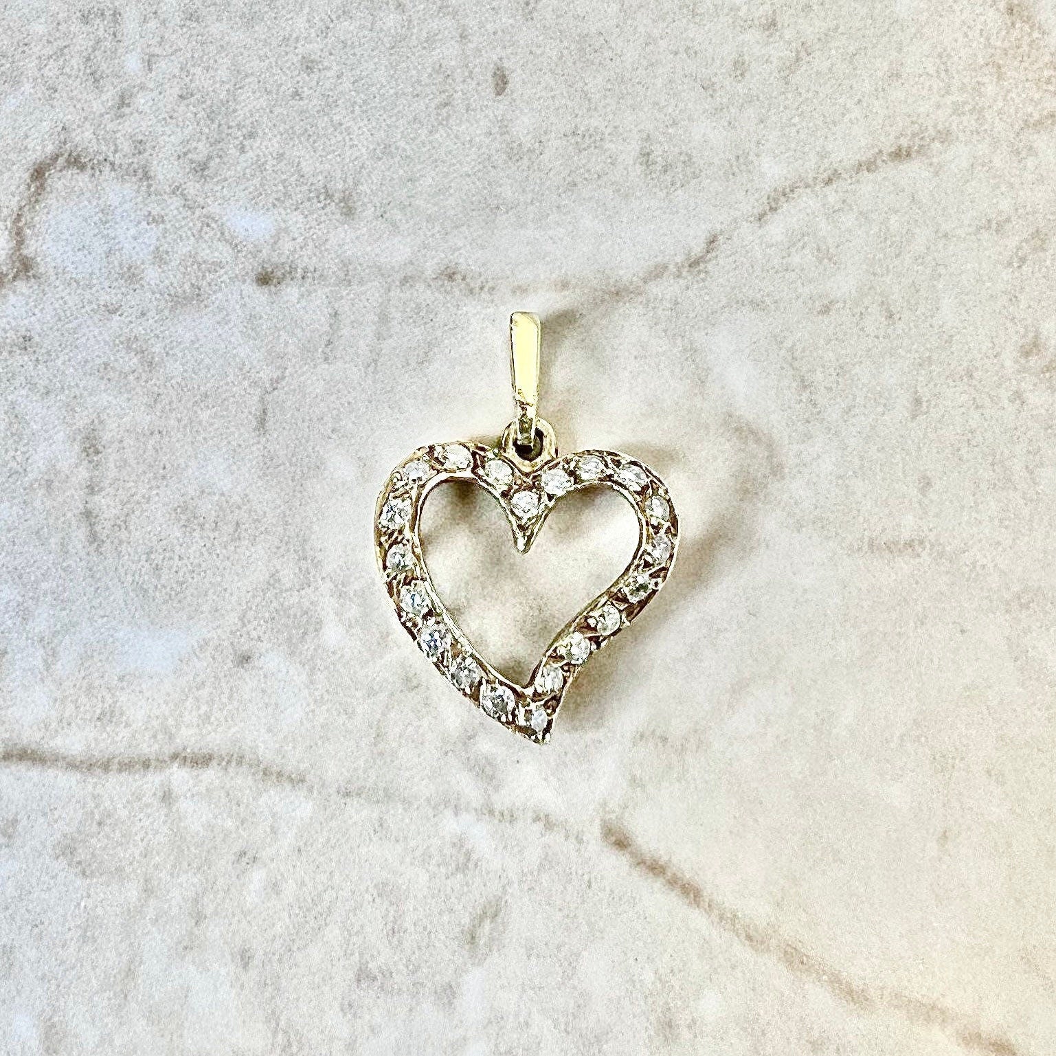 CLEARANCE 40% OFF - Vintage 14 Karat Yellow Gold 0.30 Carat Diamond Heart Pendant - WeilJewelry