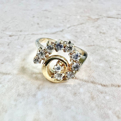 Vintage 14K Diamond Cocktail Ring - Yellow Gold Diamond Ring - Swirl Ring - Swirl Diamond Ring - Statement Ring - Best Gifts For Her