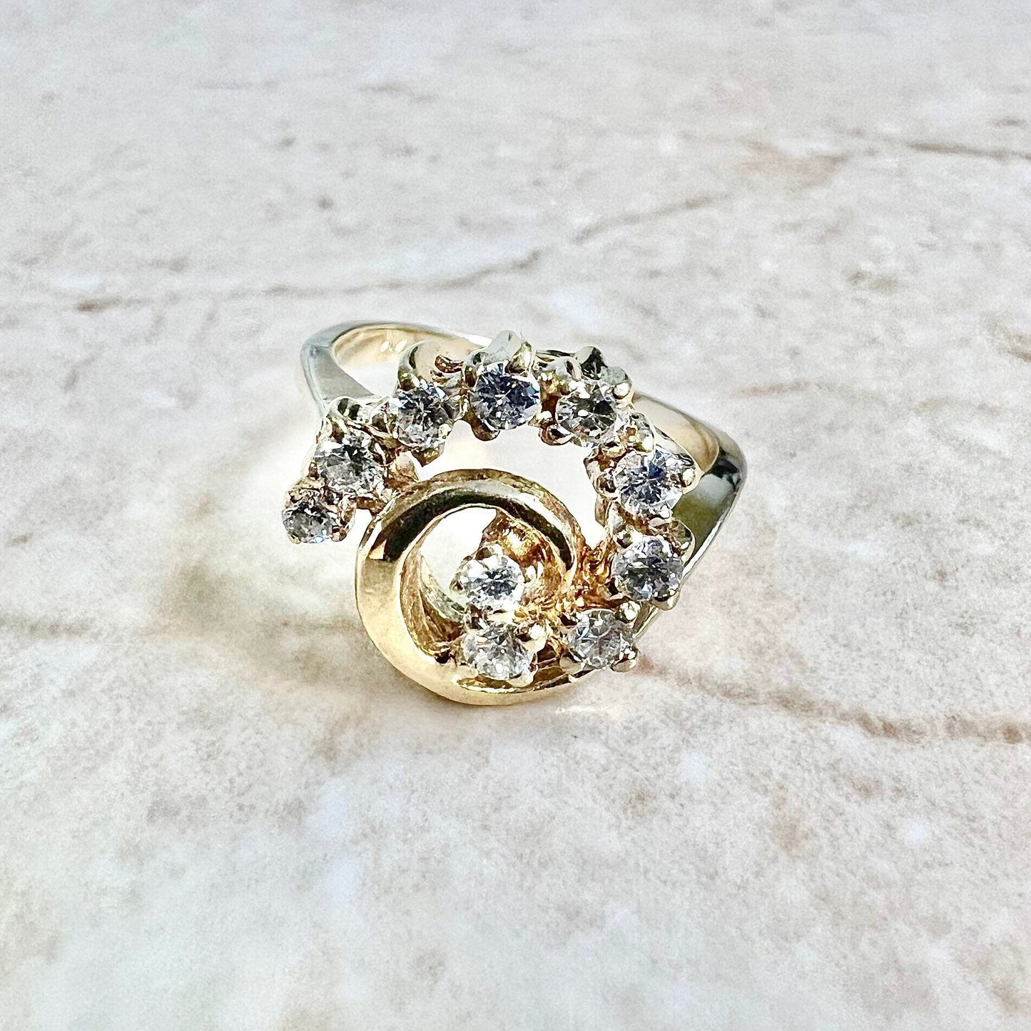 Vintage 14 Karat Yellow Gold 0.30 Carat Diamond Swirl Cocktail Ring - WeilJewelry