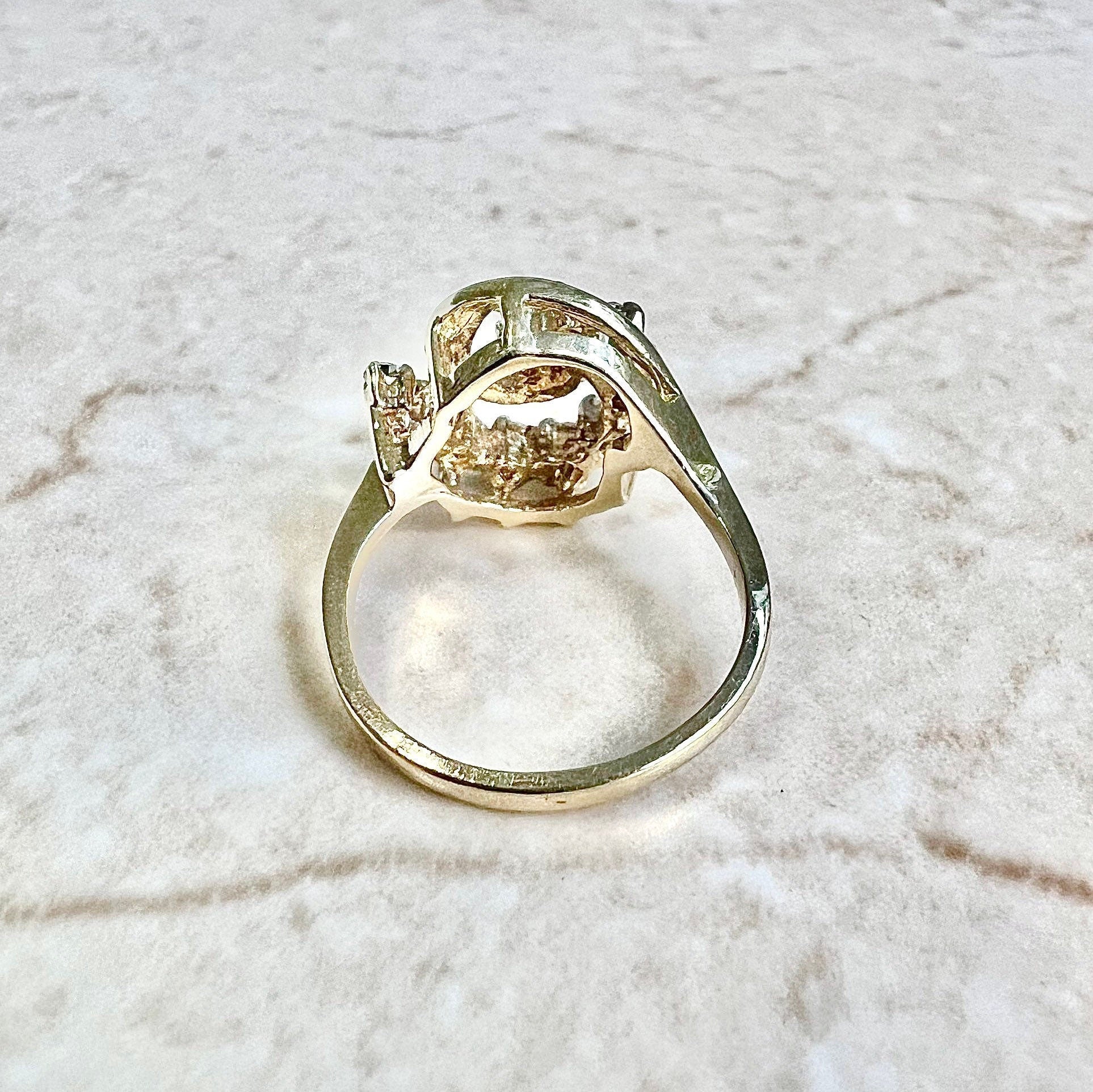 Vintage 14K Diamond Cocktail Ring - Yellow Gold Diamond Ring - Swirl Ring - Swirl Diamond Ring - Statement Ring - Best Gifts For Her