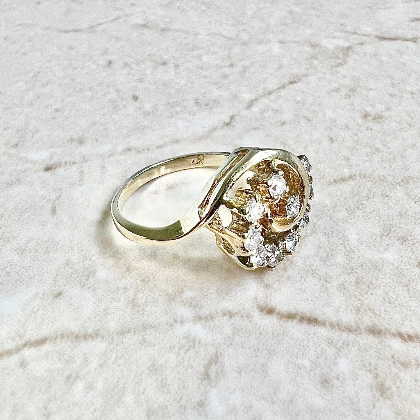 Vintage 14 Karat Yellow Gold 0.30 Carat Diamond Swirl Cocktail Ring - WeilJewelry