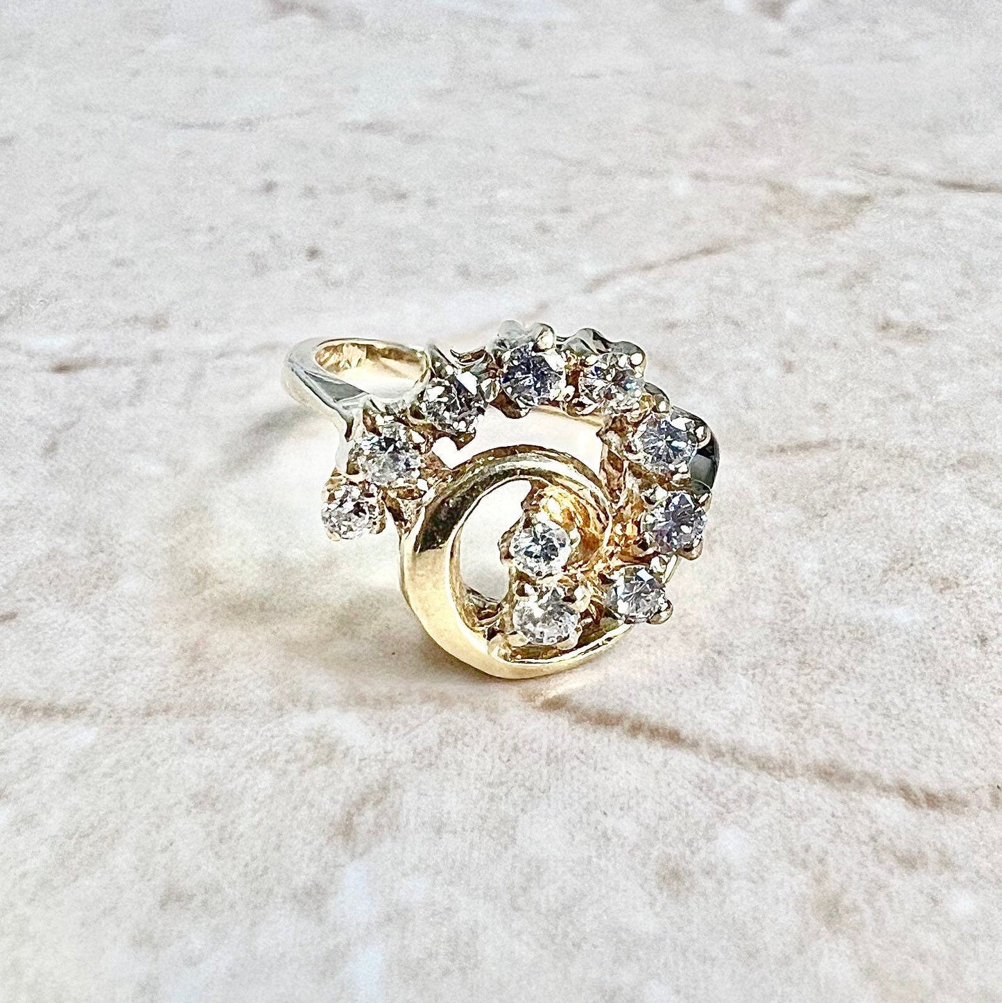 Vintage 14 Karat Yellow Gold 0.30 Carat Diamond Swirl Cocktail Ring - WeilJewelry