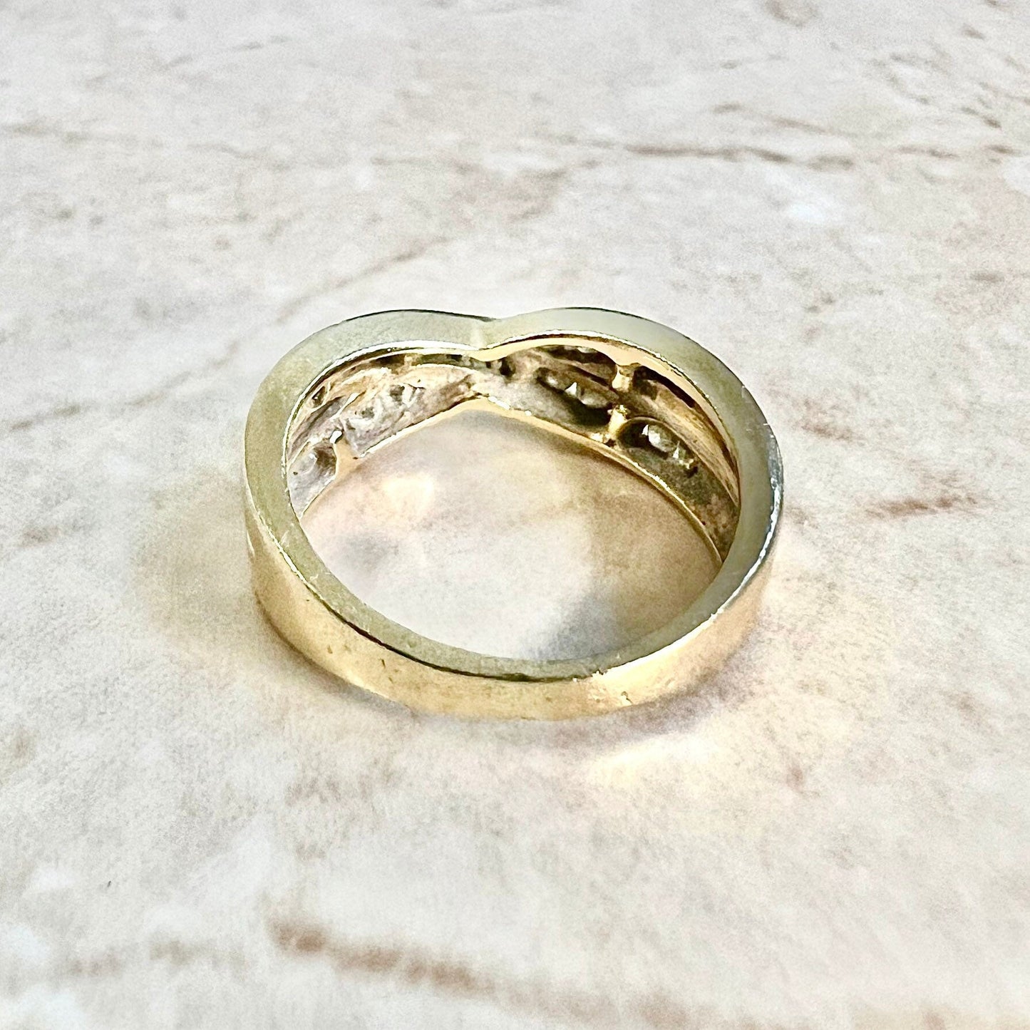 Vintage 14K Diamond Crossover Band Ring - Yellow Gold Diamond Ring - Diamond Wedding Ring - Diamond Cocktail Ring - Best Gifts For Her