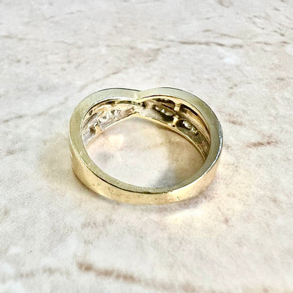 Vintage 14K Diamond Crossover Band Ring - Yellow Gold Diamond Ring - Diamond Wedding Ring - Diamond Cocktail Ring - Best Gifts For Her