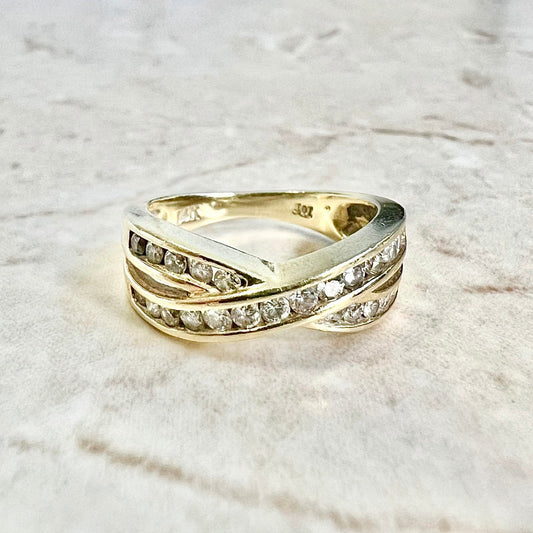 Vintage 14 Karat Yellow Gold 0.40 Carat Diamond Crossover Band Ring - WeilJewelry