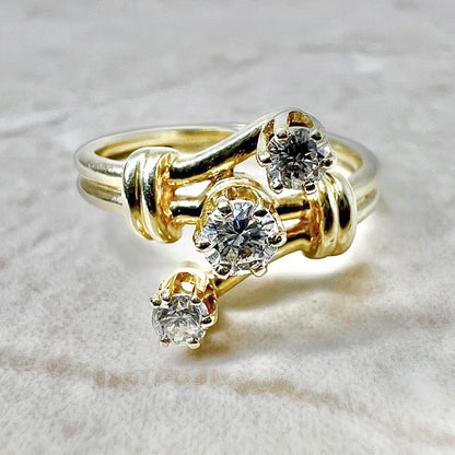 CLEARANCE 40% OFF - Vintage 14 Karat Yellow Gold 0.40 Carat Diamond Three - Stone Ring - WeilJewelry