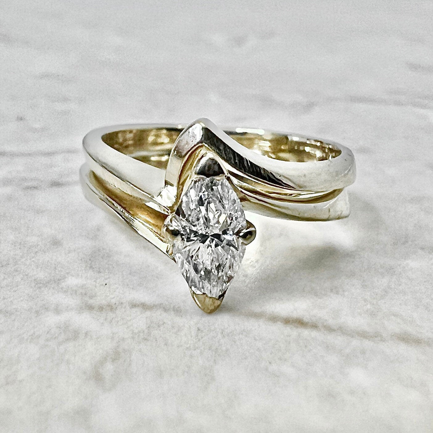 Vintage 14 Karat Yellow Gold 0.40 Carat Marquise Diamond Solitaire Engagement Ring - WeilJewelry