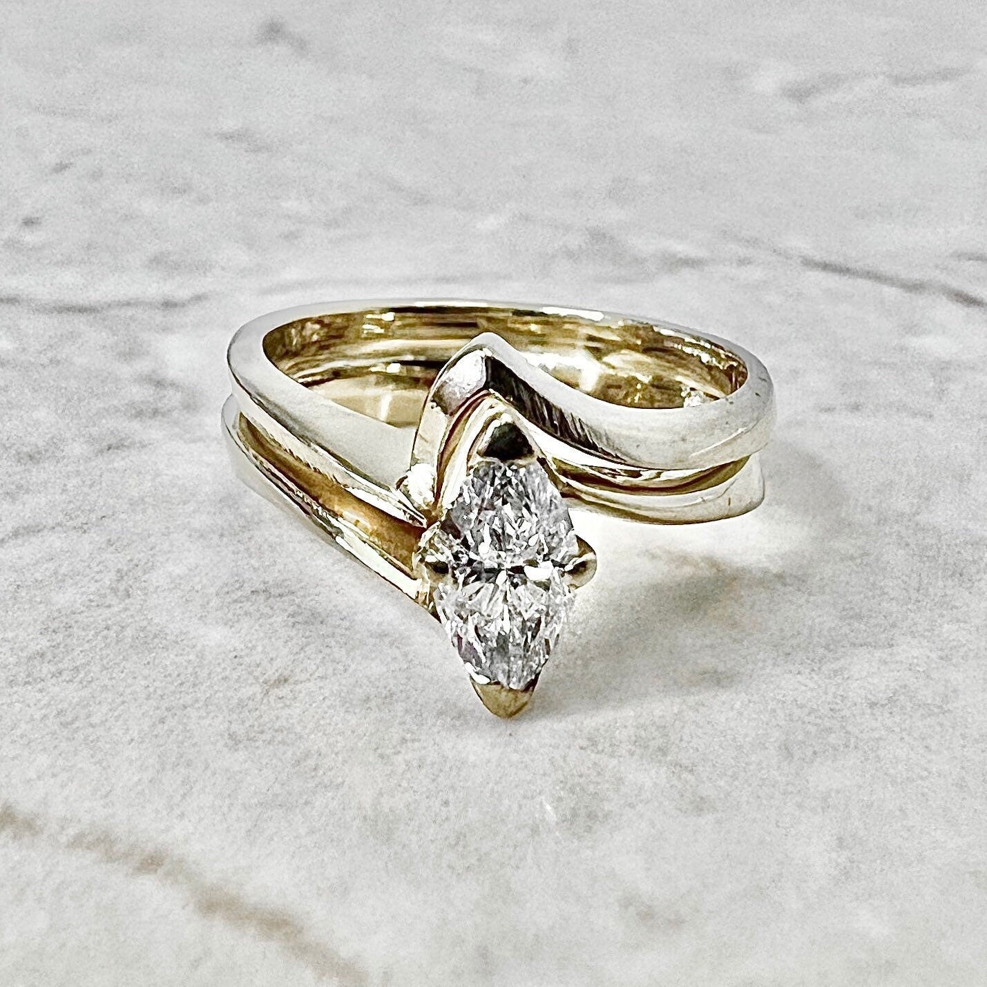 Vintage 14 Karat Yellow Gold 0.40 Carat Marquise Diamond Solitaire Engagement Ring - WeilJewelry