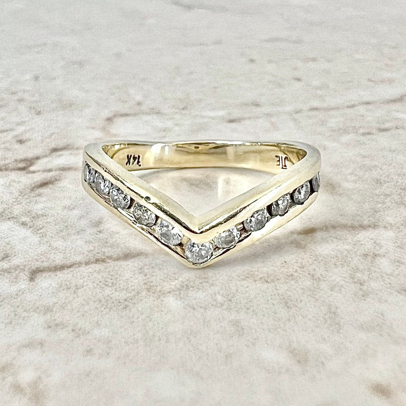 Vintage 14 Karat Yellow Gold 0.45 Carat Diamond Chevron Band Ring - WeilJewelry