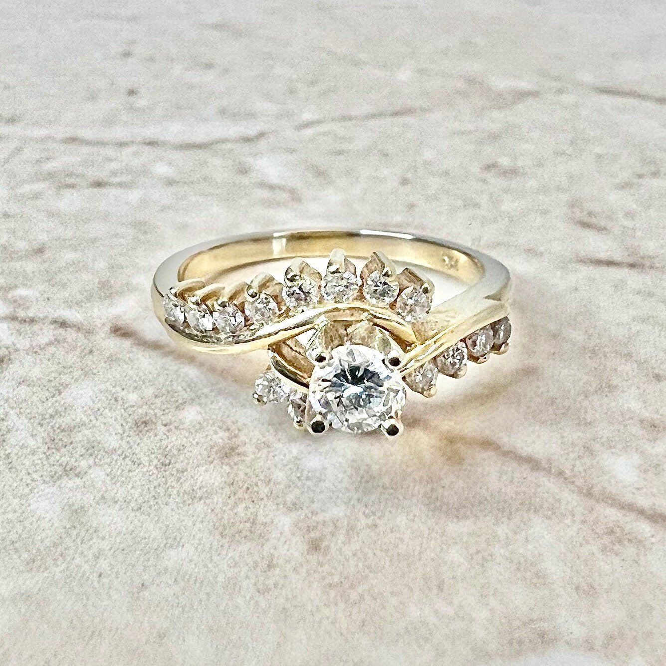 14K Vintage Diamond Engagement Ring - Yellow Gold Engagement Ring - Round Diamond Wedding Ring - Wedding Jewelry - Anniversary Ring