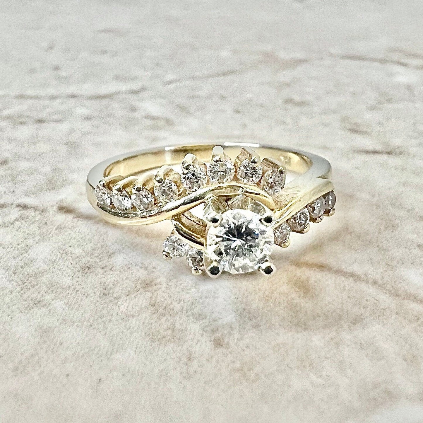 14K Vintage Diamond Engagement Ring - Yellow Gold Engagement Ring - Round Diamond Wedding Ring - Wedding Jewelry - Anniversary Ring