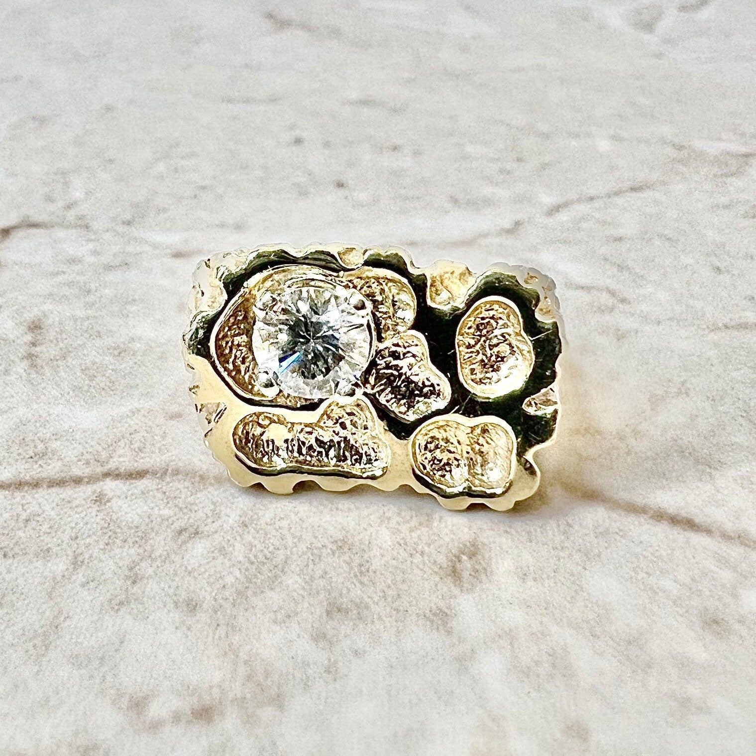 Vintage 14K Diamond Solitaire Ring - Yellow Gold Cocktail Ring - Anniversary Ring - Birthday Gift - Best Gift For Her - Men’s Ring