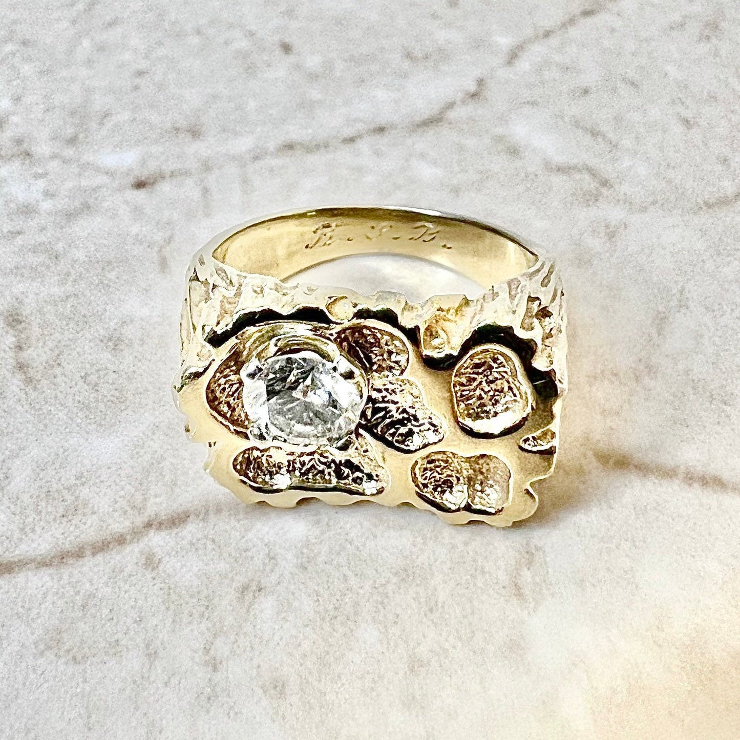 Vintage 14K Diamond Solitaire Ring - Yellow Gold Cocktail Ring - Anniversary Ring - Birthday Gift - Best Gift For Her - Men’s Ring