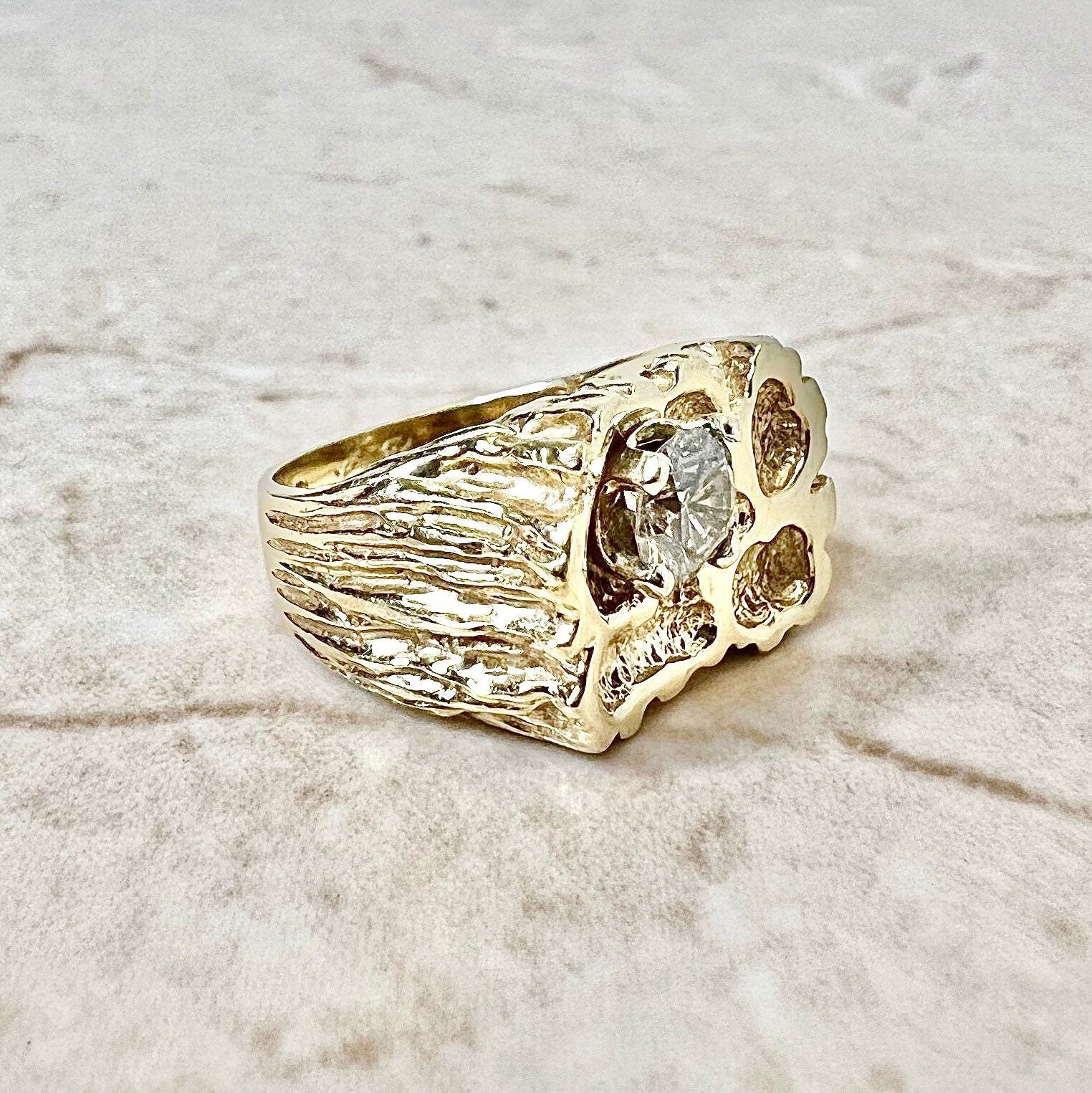 Vintage 14K Diamond Solitaire Ring - Yellow Gold Cocktail Ring - Anniversary Ring - Birthday Gift - Best Gift For Her - Men’s Ring