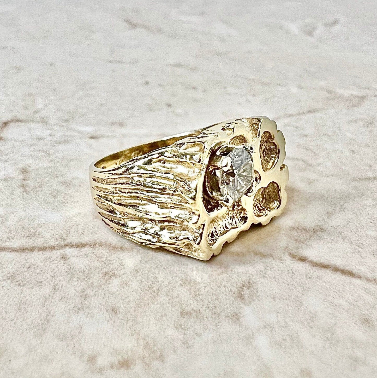 Vintage 14K Diamond Solitaire Ring - Yellow Gold Cocktail Ring - Anniversary Ring - Birthday Gift - Best Gift For Her - Men’s Ring