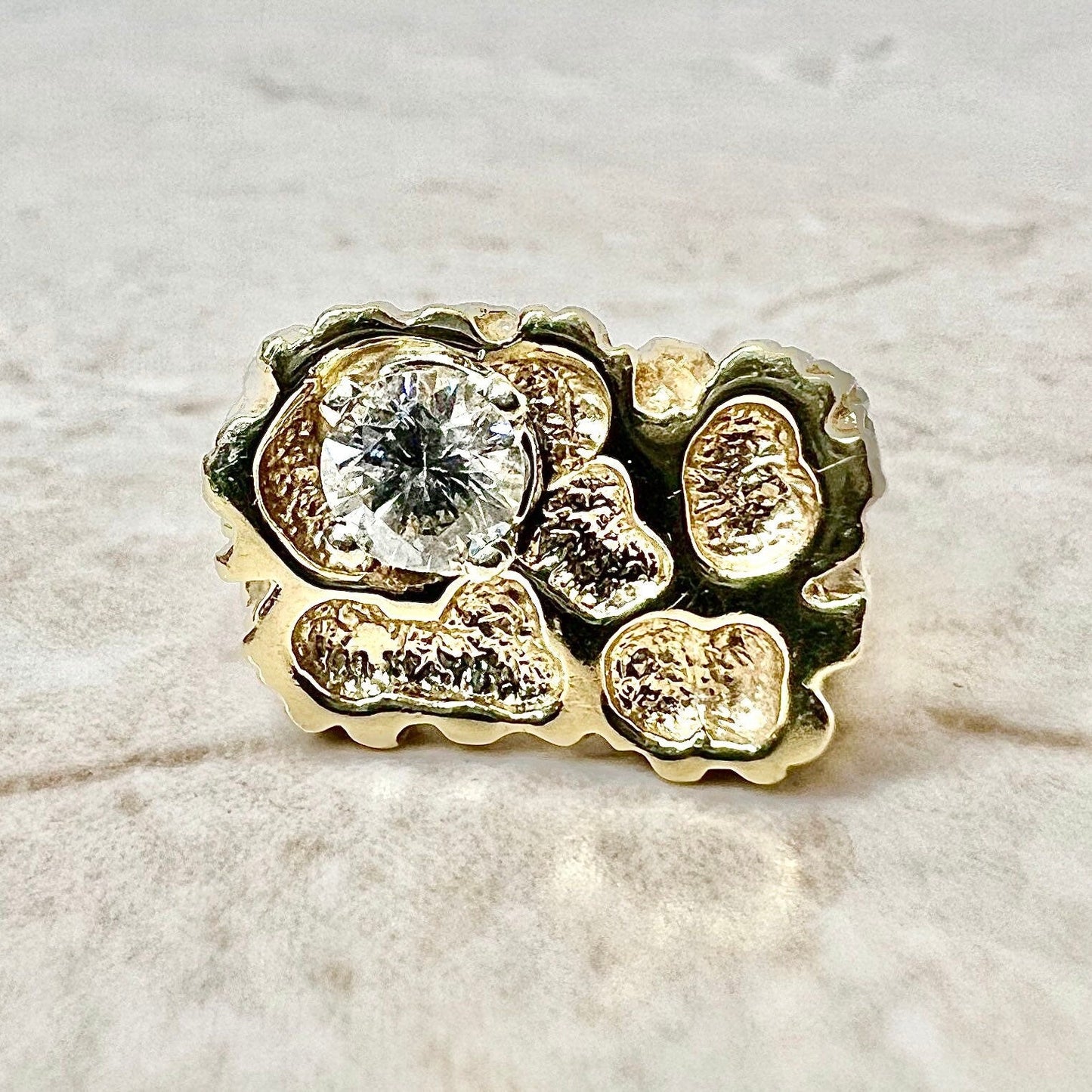 Vintage 14K Diamond Solitaire Ring - Yellow Gold Cocktail Ring - Anniversary Ring - Birthday Gift - Best Gift For Her - Men’s Ring