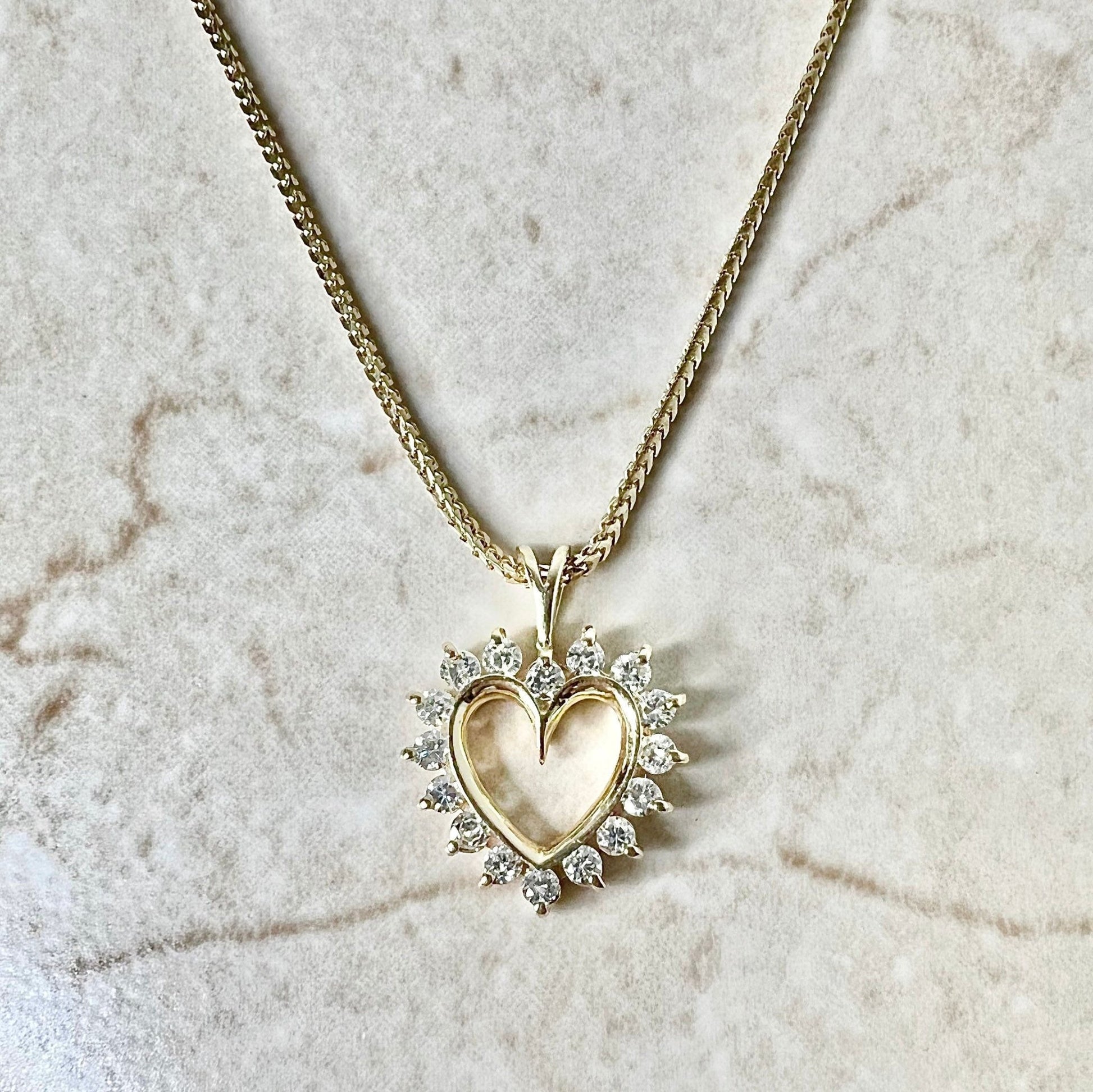 14K Diamond Heart Pendant Necklace - Yellow Gold Heart Necklace - Gold Diamond Necklace - Diamond Pendant - Valentine’s Day Gifts For Her