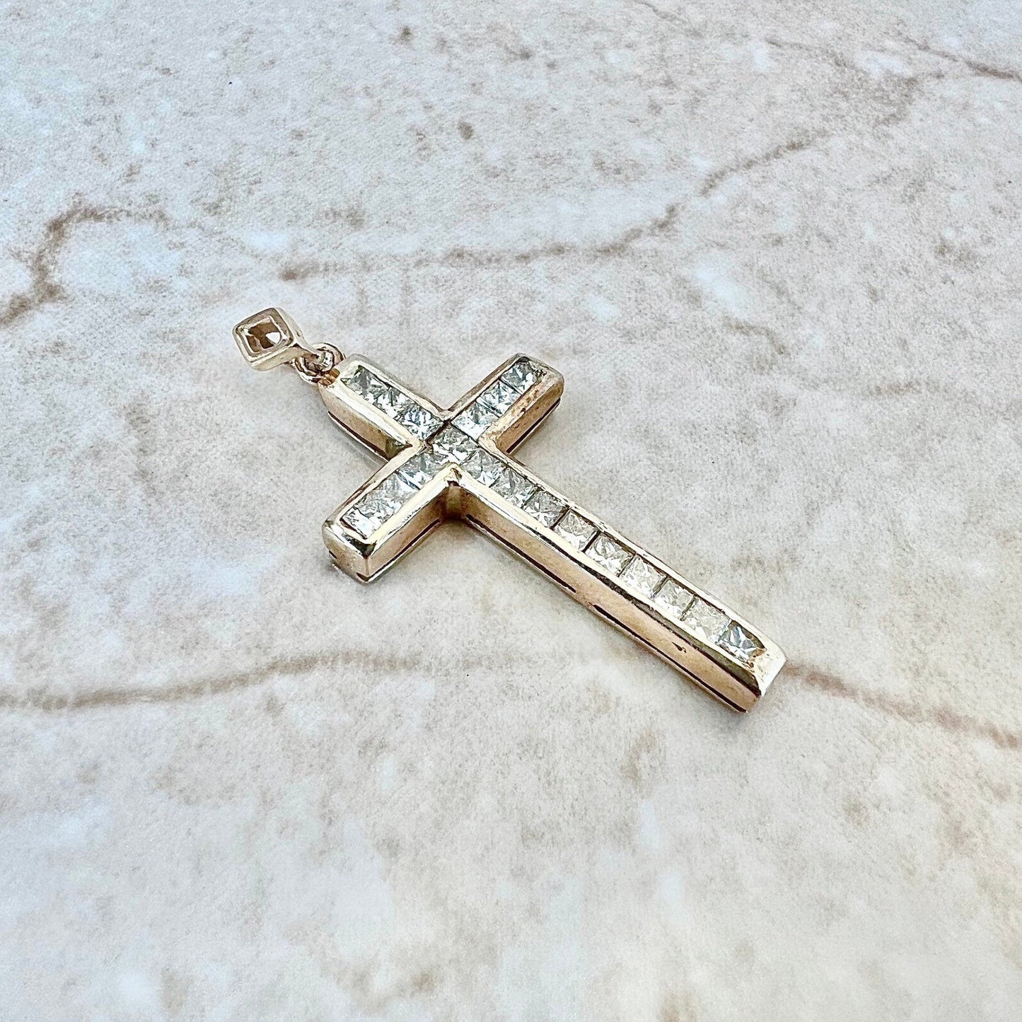 Vintage 14K Diamond Cross Pendant Necklace - Yellow Gold Diamond Cross - Christian Pendant -Religious Jewelry -Best Gift For Her