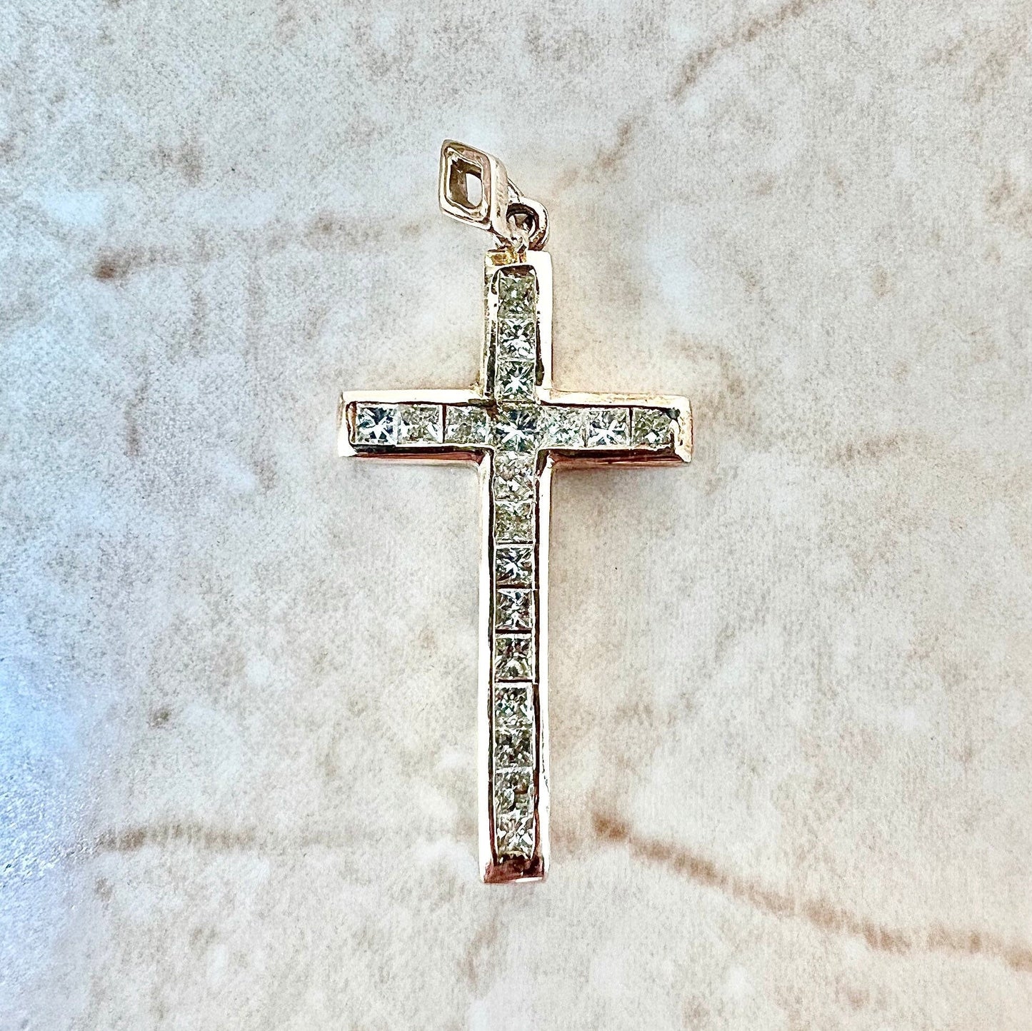 Vintage 14 Karat Yellow Gold 0.75 Carat Princess Cut Diamond Cross Pendant - WeilJewelry