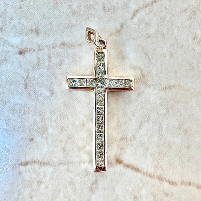 Vintage 14 Karat Yellow Gold 0.75 Carat Princess Cut Diamond Cross Pendant - WeilJewelry