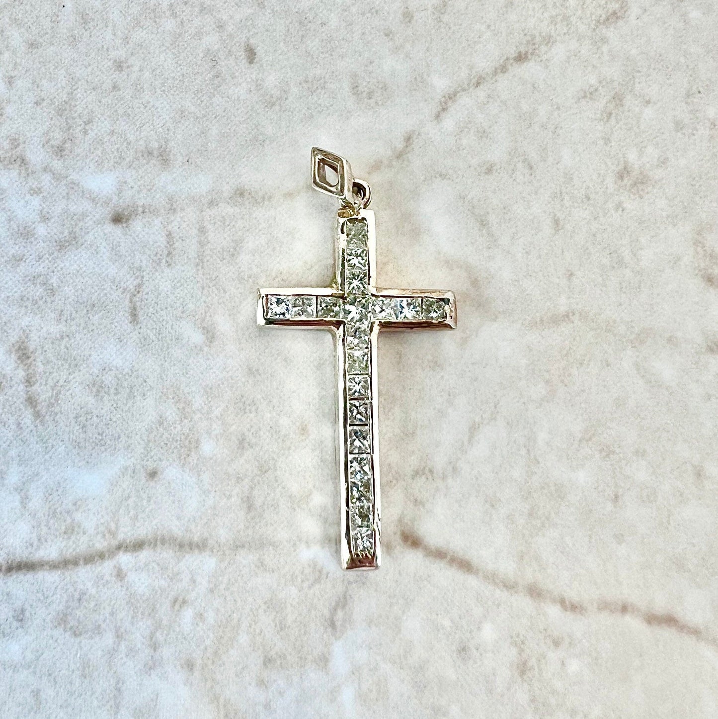 Vintage 14K Diamond Cross Pendant Necklace - Yellow Gold Diamond Cross - Christian Pendant -Religious Jewelry -Best Gift For Her