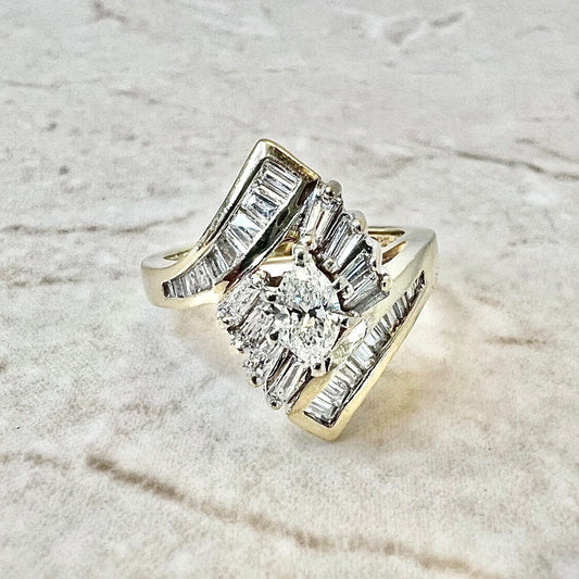 Vintage 14K Marquise Diamond Ring - Yellow Gold Engagement Ring - Diamond Cocktail Ring - Promise Ring - Anniversary Ring -Best Gift For Her