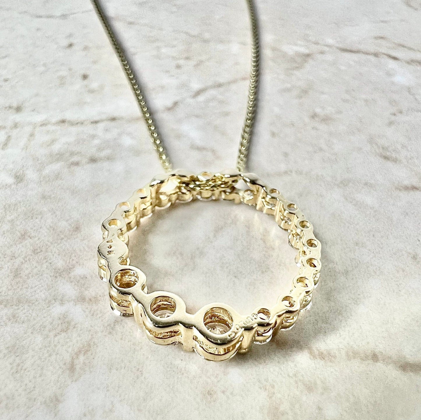 14K Diamond Circle Pendant Necklace 1 CT - Yellow Gold Diamond Pendant - Circle Diamond Necklace - Circle Necklace - Graduated Necklace