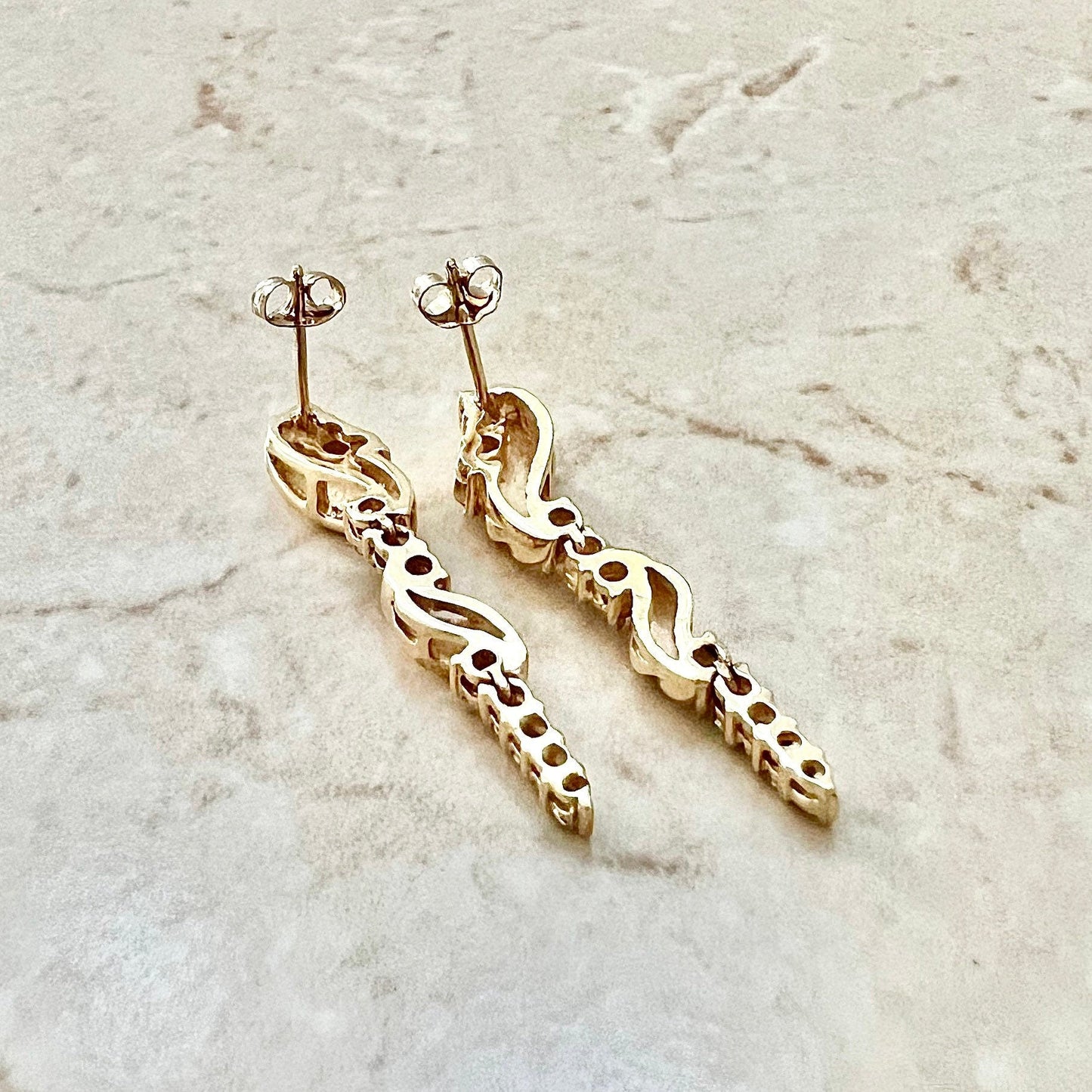 Vintage 14K Diamond Drop Earrings - Yellow Gold Dangling Earrings - Diamond Earrings - Best Gifts For Her - Anniversary Gift - Gifts For Mom