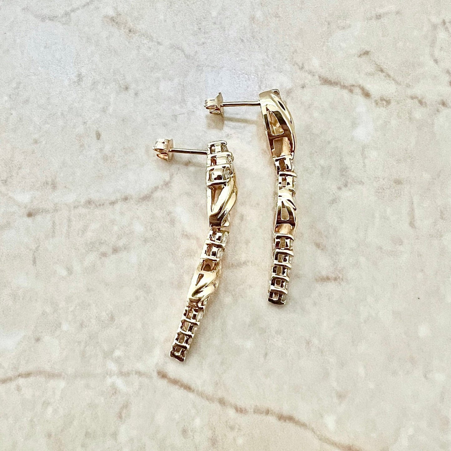 Vintage 14K Diamond Drop Earrings - Yellow Gold Dangling Earrings - Diamond Earrings - Best Gifts For Her - Anniversary Gift - Gifts For Mom