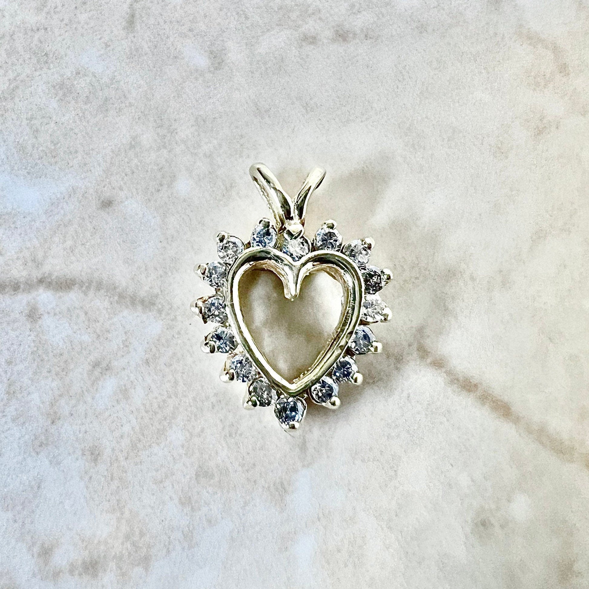 Vintage 14 Karat Yellow Gold 1 Carat Diamond Heart Pendant - WeilJewelry