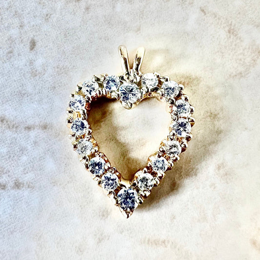 Vintage 14 Karat Yellow Gold 1 Carat Diamond Heart Pendant - WeilJewelry