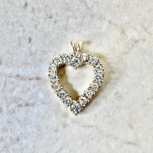Vintage 14 Karat Yellow Gold 1 Carat Diamond Heart Pendant - WeilJewelry