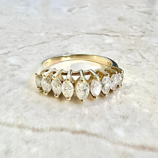 1 CTTW Vintage 14K Marquise Diamond Band Ring - Yellow Gold Diamond Ring - Diamond Wedding Ring - Anniversary Ring - Best Gifts For Her